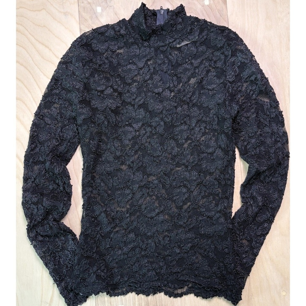 Vintage Charlotte Russe Black Lace Y2K Top Size S Whimsygoth Long Sleeve Mock